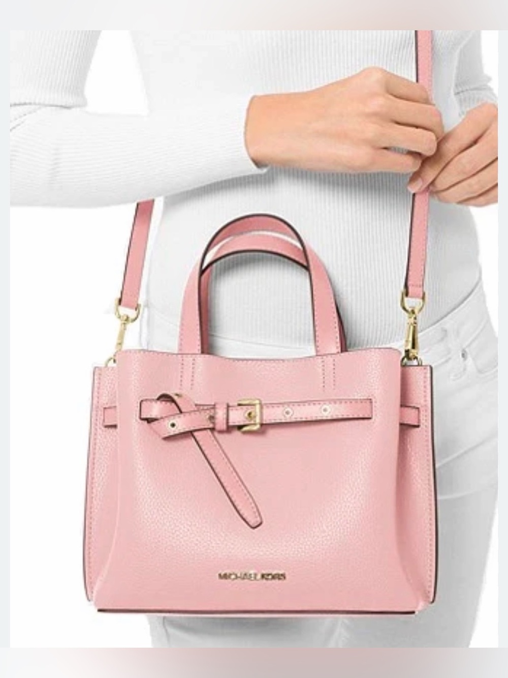 Michael Kors Emilia Small Pebbled Leather Satchel Powder Blush BNWT